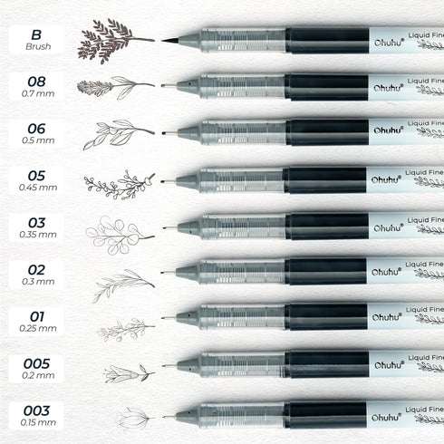 Ohuhu Liquid Fineliner Drawing Pens: 9 Sizes Liquid Fineliner Pens Pigment Black Ink Micro Pens Assorted Point Sizes Smooth Writing for Drawing Sk...