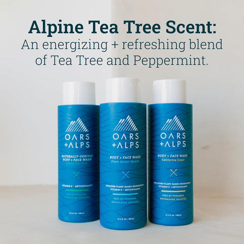 Oars + Alps Men's Moisturizing Body and Face Wash, Skin Care Infused with Vitamin E and Antioxidants, Sulfate Free, Alpine Tea Tree, 1 Pack...