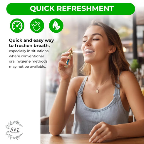 B & E Peppermint Breath Spray for Bad Breath - 0.34 oz Mint Mouth Freshener Spray - Compact Oral Care Spray for Dry Mouth - Gold Bottle...