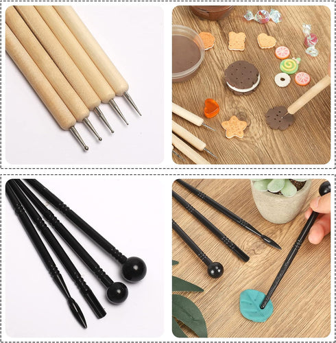 RUBFAC Polymer Clay Tools, Clay Tools Kit, 24pcs Clay Sculpting Tools Set with Stylus and Rock Painting Kit - Air Dry Clay Modeling for Pottery an...