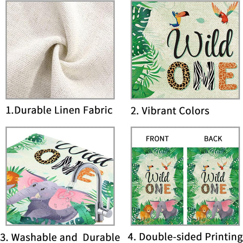 Wild One Garden Flag, Happy 1st Birthday Zoo Theme Outdoor Banner, 1st Birthday Party Decór Vertical Sign, Lion and Elephant Lawn Yard Double Side...