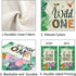 Wild One Garden Flag, Happy 1st Birthday Zoo Theme Outdoor Banner, 1st Birthday Party Decór Vertical Sign, Lion and Elephant Lawn Yard Double Side...