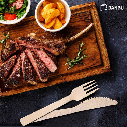 BANBU Bamboo Utensils Disposable- 100 PK Bamboo Forks Disposable 100% Compostable Biodegradable Renewable Natural Cutlery Fork 6.7" for Travelling...