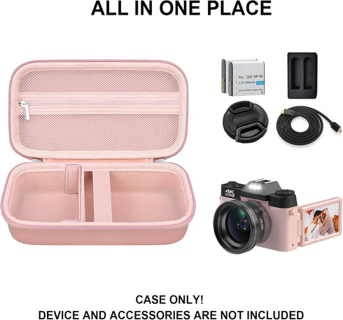 Vlogging Camera Case Compatible with Duluvulu/for TEBNGIHNM/for zheozeig/for Oiadek 4K Digital Camera, Vlog Camera Carrying Case for Lens, Usb Cab...