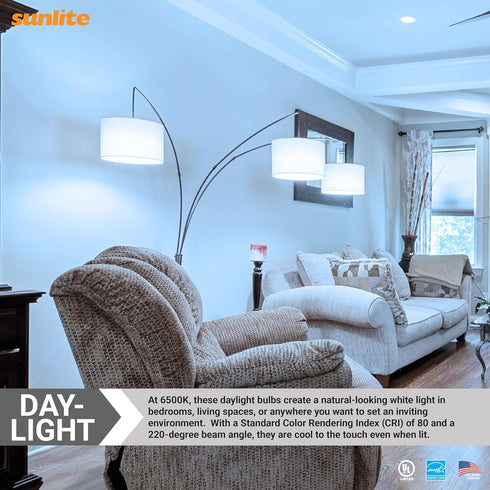 Sunlite LED A19 Light Bulb, 6 Watts (40 Watt Equivalent), 480 Lumens, 120 Volts, Dimmable, Medium E26 Base, Energy Star, UL Listed, RoHS, 6500K Da...