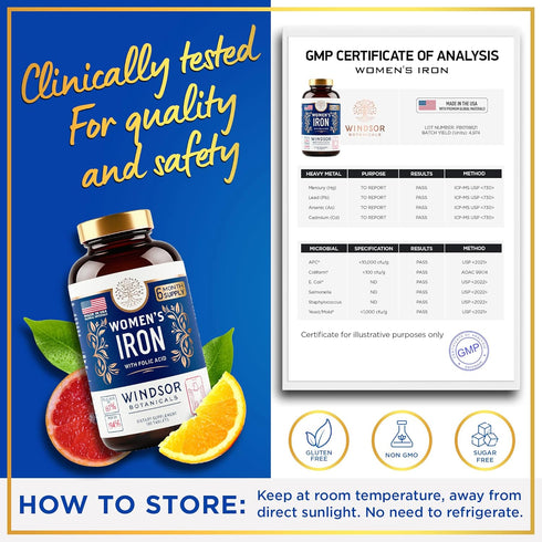 Iron Pills for Women - Iron Supplement for Women with Folic Acid - 6 Month Supply - Anemia, Period, Pregnancy Support Iron Supplements - Ferrous S...