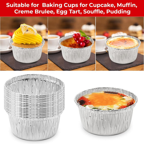 The Baker Celebraitons 100 Aluminum Foil Disposable Ramekins 4 Oz Cupcake/Muffin/Utility Cups, Made in USA, Silver Foil Liners for Baking, Cupcake...