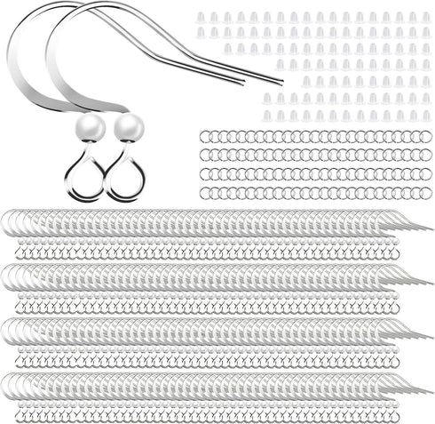 160 PCS/80 Pairs White Gold Tone Earring Hooks Hypoallergenic Ear Wires Fish Hooks with 100 PCS Clear Silicone Earring Backs and 100 PCS Jump Ring...