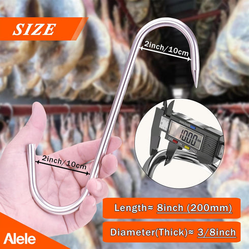 Alele 8 Inch Meat Hook 10mm Heavy Duty Stainless Steel Butcher Hooks for Hanging Beef (Meat Hook 10mm 8inch 4p)...