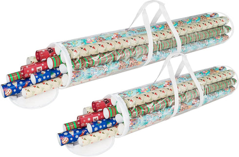 Elf Stor Gift Wrapping Paper Roll Storage Bags 31" and 40" long, Clear Totes with Handles, fits up to 25 pcs gift wrap paper roll in each bag...