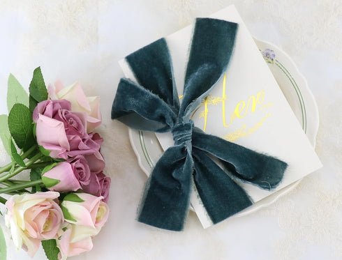 Dusty Blue Velvet Ribbon 2 Inch x 3 Yards Frayed Edge Silk Velvet Ribbon Hand Torn Blue Ribbon with Raw Edge for Bridal Bouquet, Invitations, Wedd...