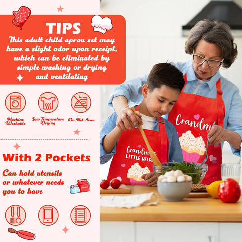 R HORSE Adults Kids Matching Apron Set 2Pcs Grandma and Me Adjustable Kitchen Apron with 2 Pockets Dress up Role Play Toy Matching Apron Gift for ...