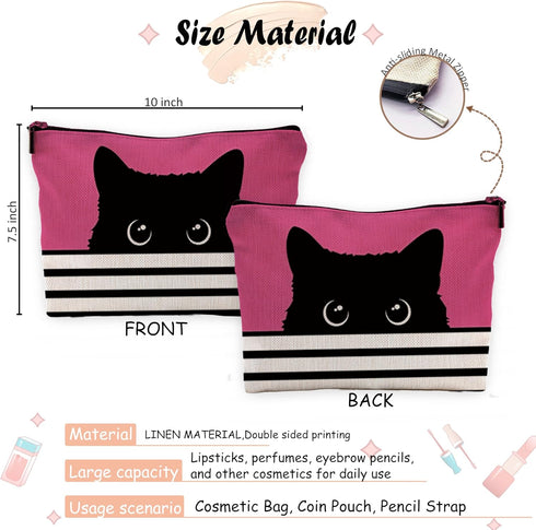 Black Cat Gifts - Gifts For Cat Lovers, Cat Makeup Bag, Cat Mom Gifts, Black Cat Small Makeup Cosmetic Bag For Purse(Pink Makeup Bag),Makeup Bag 7...