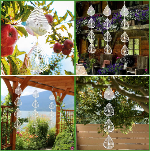 3pcs Water Droplets Bird Reflectors, Metal Disc Highly Reflective Double-Sided Water Droplets Wind Spinner Bird Devices Keep Birds Away from Garde...