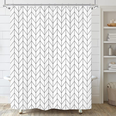 Riyidecor Chevron Shower Curtain Geometric Herringbone 72Wx96H Inch Striped Extra Long Simple Modern Classy Neutral Contemporary 12 Pack Metal Hoo...