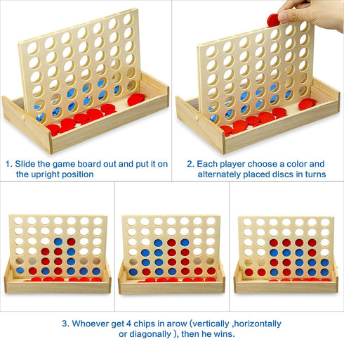 4 in a Row Wooden Connect Board Game, Foldable Line up 4 Game, Classic Strategy Family Fun Toy, Wood Connect Game for Kids and Adults (Travel Size...