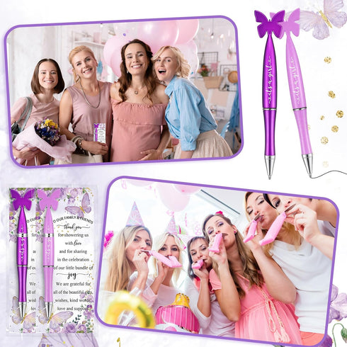 36 Set Baby Shower Favors Butterfly Pens Bulk with It's a Girl Purple and Pink Ballpoint Pens Thank You Cards OPP Bags Cable Ties Return Gifts for...