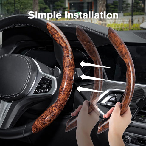 Amiss Car Wood Grain Steering Wheel Cover, Car Interior Accessories, 2PCS Segmented Steering Wheel Protector, Universal 99% Car Wheel Cover Protec...