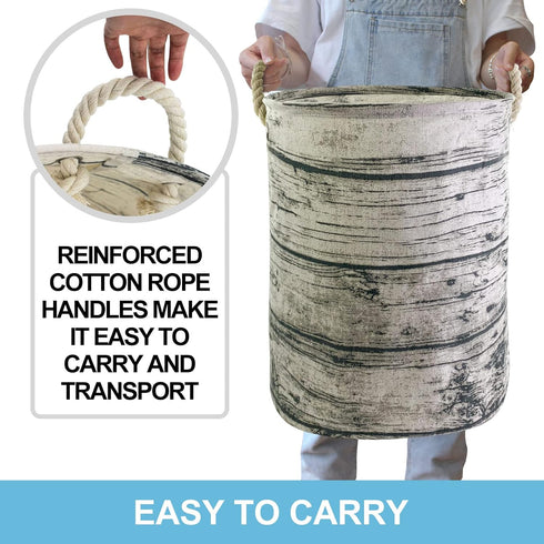 Mziart Unique Tree Stump Large Laundry Basket Bag with Rope Handles, Collapsible Wood Grain Waterproof Laundry Hamper Stylish Storage Basket Bin O...
