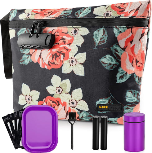 Storage Bag with Combination Lock, Water Resistant Carbon Lining Portable Bag File Organizer Enduring Travel Bag Durable and Stylish Great Gift fo...