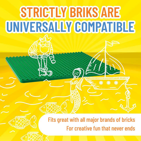 Strictly Briks Classic Big Briks Stackable Baseplates, Large Pegs for Ages 3 and Up, 100% Compatible with All Major Brands, Green, 1 Piece, 13.75"...