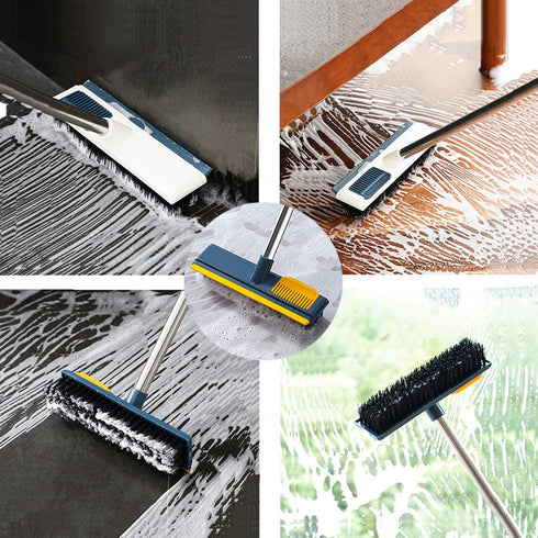 Floor Scrubbing Brush with Long Handle,Squeegee and Comb?Hard Bristle Sweeping Broom for Tiles,Cleaning Pet Hairs, Sofa, Window, Carpet, Bathroom ...