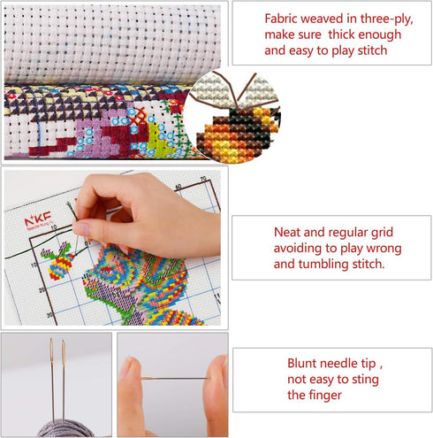 Printed Cross Stitch Kits 11CT 9X9 inch 100% Cotton Holiday Gift DIY Embroidery Starter Kits Easy Patterns Embroidery for Girls Crafts DMC Stamped...