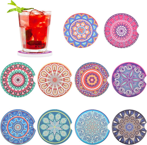 Car Coasters for Drinks Absorbent, 10 Pack 2.56in Car Coasters Absorbent Ceramic with A Finger Notch for Easy Removal, Car Cup Holder Coaster for ...
