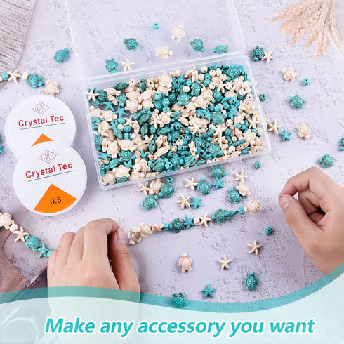 Tophoniex Turtle Beads Turtle Charms Sea Star Sea Turtle Turquoise Beads Seashell Beads for Making Bracelets Necklace Earrings Hair Ties(about 420...