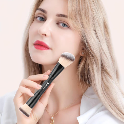 DUcare Makeup Brushes Duo End Foundation Contour Powder and Buffer Brush Bronzer Double Makeup Brush Set 2Pcs black...
