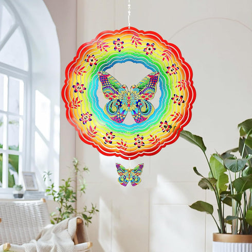 OWANVION Metal Butterfly Wind Spinners, Hanging Stainless Steel Garden Spinner Butterfly Gift for Women Men, 12 Inch Kinetic Wind Catchers Sculptu...