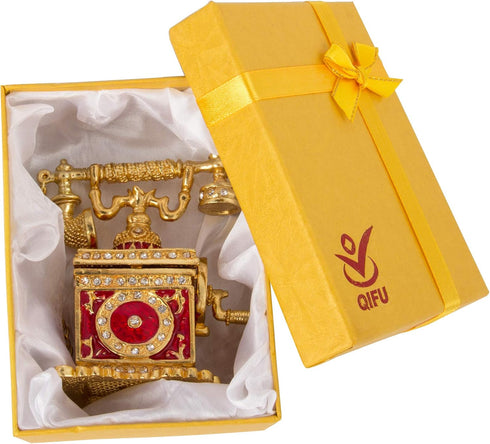 QIFU Hand Painted Enameled Red Telephone Decorative Trinket Box Hinge Unique Gift for Home Decor...