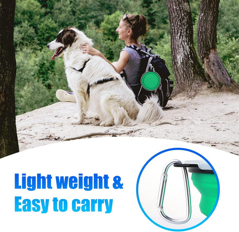 SLSON Dog Bowls Pet Collapsible Bowl with Cover Lids, 2 Pack, Light Blue and Green, Large...