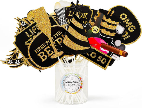 Adult 50th Birthday Photo Booth Props(41Pcs) for Her Him Cheers to 50 Years Birthday Party, Gold and Red Decorations, 50th Happy Birthday Party Su...
