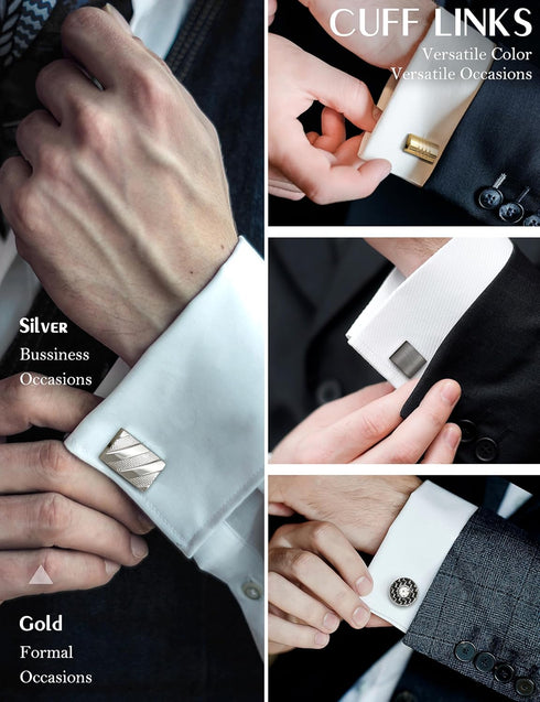 YADOCA Tie Clip Cufflinks Set for Men Necktie Tie Bar Clips Business Shirts Tuxedo Wedding Gift with Box Silver-tone Gold-tone Black...