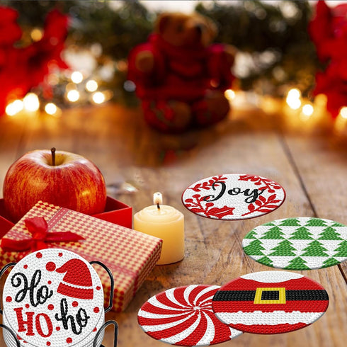 8 Pcs Christmas Diamond Art Coasters Kits with Holder DIY Christmas Diamond Art Coaster for Adults Diamond Kits Supplies for Christmas...