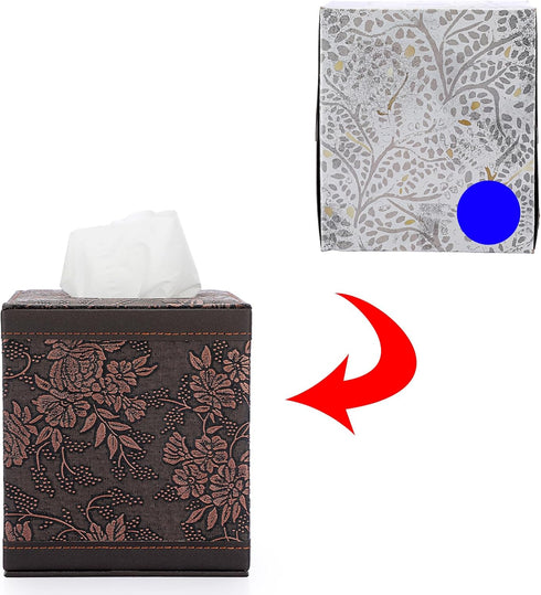 Sumnacon Square Leather Tissue Box Cover - Stylish Cube Tissue Box Holder with Magnetic Bottom, Decorative PU Tissue Box for Vanity Dresser Night ...
