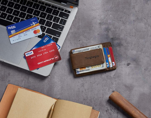 Toughergun Slim Minimalist Wallet for Men with Magnetic Money Clip Leather Wallet, Credit Card Holder RFID Blocking Front Pocket Holds Cash and Ca...