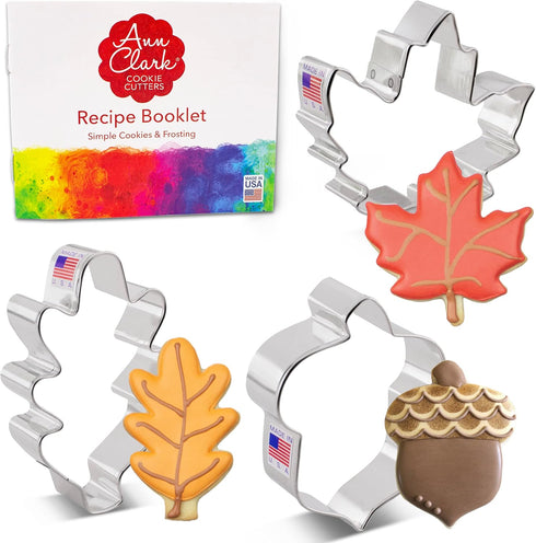 Fall Leaves Cookie Cutters 3-Pc. Set Made in USA by Ann Clark, Acorn, Maple Leaf, Oak Leaf...