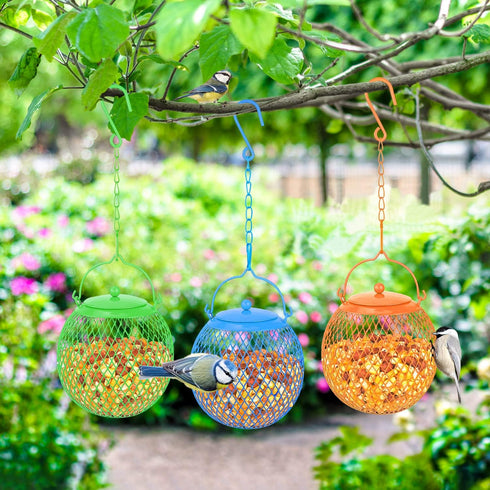 Urban Deco Set of 3 Ball Bird Feeder Metal Bird Feeders Squirrel Proof Bird Feeders for Bird Seed Birdfeeders Outside Hanging Decoration Garden Fe...
