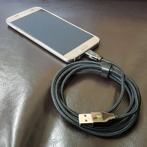 6 Foot Braided Nylon Micro Black Chrome USB Charge/Sync Cable...