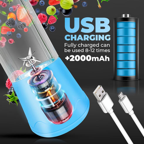 Portable Blender - Compact and USB Rechargeable Personal Travel Blenders for Smoothies, Shakes and Ice - Mini Fruit Juice Mixing Shaker Bottle - 3...