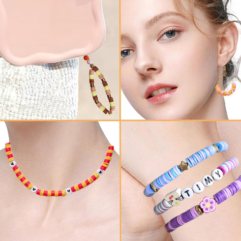 YMSDZHL 6000+PCS Clay Beads Bracelet Making Kit,24 Color DIY Flat Preppy Beads for Friendship Jewelry Making,Polymer Heishi Beads with Charms Gift...