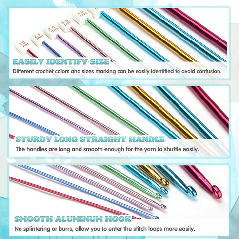 LIHAO 9PCS Long Crochet Hooks Set, 2mm(B)-8mm(L) Aluminum Tunisian Crochet Hooks, Knitting & Crochet Supplies Tool for Beginner, Crocheter & Knitt...