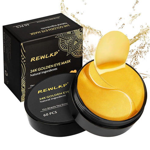 REWLKP 24k Gold Eye Collagen Patches - Puffy Eyes & Dark Circles Treatments,Reduce Under Eye Bags and Smooth Wrinkles,Eye Skin Care Pads With Coll...