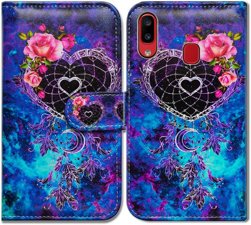 Case for Samsung Galaxy A20/Galaxy A30, Dream Catcher Flower Space Folio Leather Case Cover with Credit Card Slot ID Card Holder Kickstand for Gal...