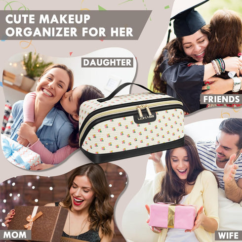 Travel Makeup Bag, Large Capacity Cosmetic Bags for Women, Water-Resistant Portable Travel Toiletry Bag Skincare Bag Stuff for Women with Handle a...