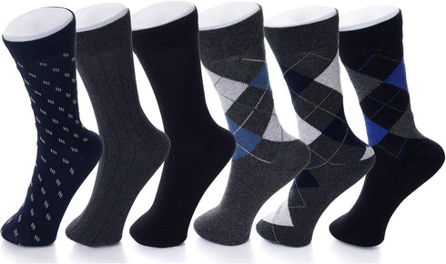 Alpine Swiss Mens Dress Socks 6 Pair Crew Sock Cotton Dress Socks for Men Solid Ribbed Argyle Pattern Multicolor Fun Designs...