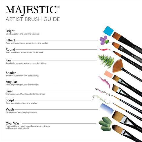 Majestic Royal & Langnickel Flat and Glaze Wash Artist Brush Set, 8-Piece...