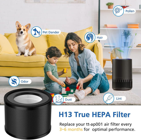 2 Pack HEPA Replacement Filter, Compatible with TaoTronics TT-AP001 and VAVA VA-EE014, 3-in-1 HEPA and Activated Carbon Filter...